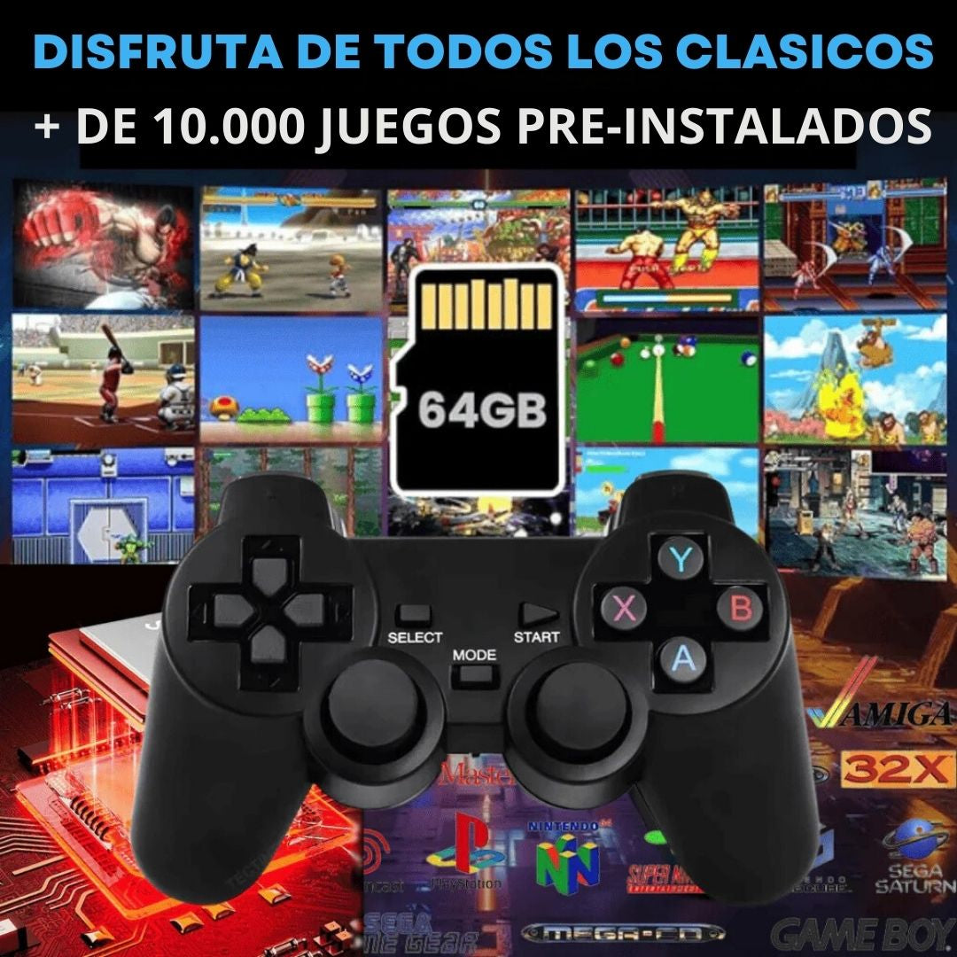 GameStick Retro 10.000 juegos 2 Controles Inalambricos + 2 Regalos - Diversión nostálgica para toda la familia