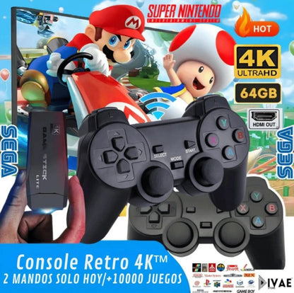 GameStick Retro 10.000 juegos 2 Controles Inalambricos + 2 Regalos - Diversión nostálgica para toda la familia
