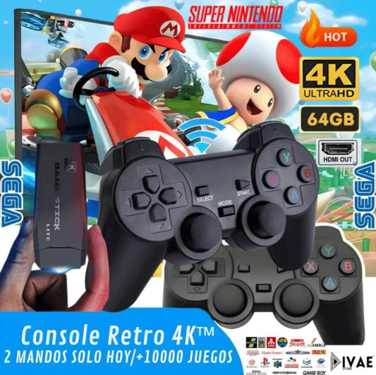 GameStick Retro 10.000 juegos 2 Controles Inalambricos + 2 Regalos - Diversión nostálgica para toda la familia